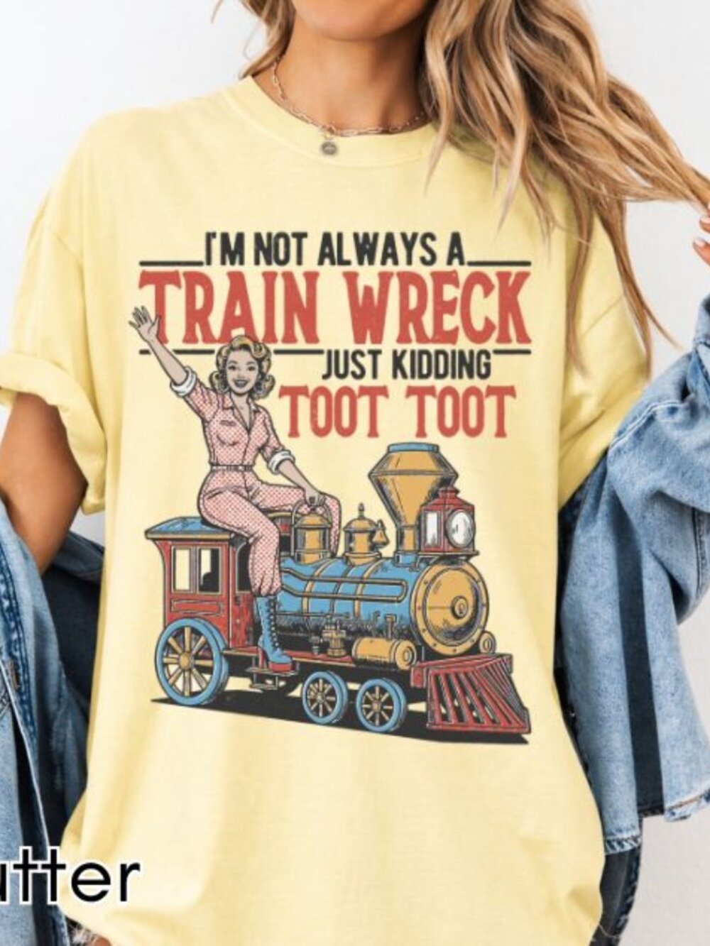 NEW Funny I'm Not Always a Trainwreck Graphic Tee Short Sleeve T-Shirt for Women